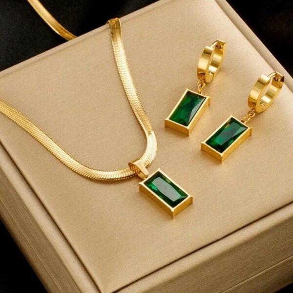 Set de joyería cuarzo verde corazon